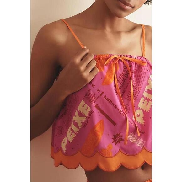 Farm Rio Scallop-Hem Swing Spaghetti Straps Cami Top Size XL Fresh Fish Pink - Picture 3 of 3